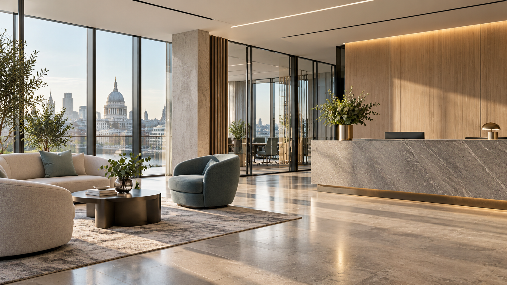 Illustrative bright workplace interior